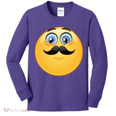 Mustache Emoji Smiley Face Kids Long Sleeve Shirt