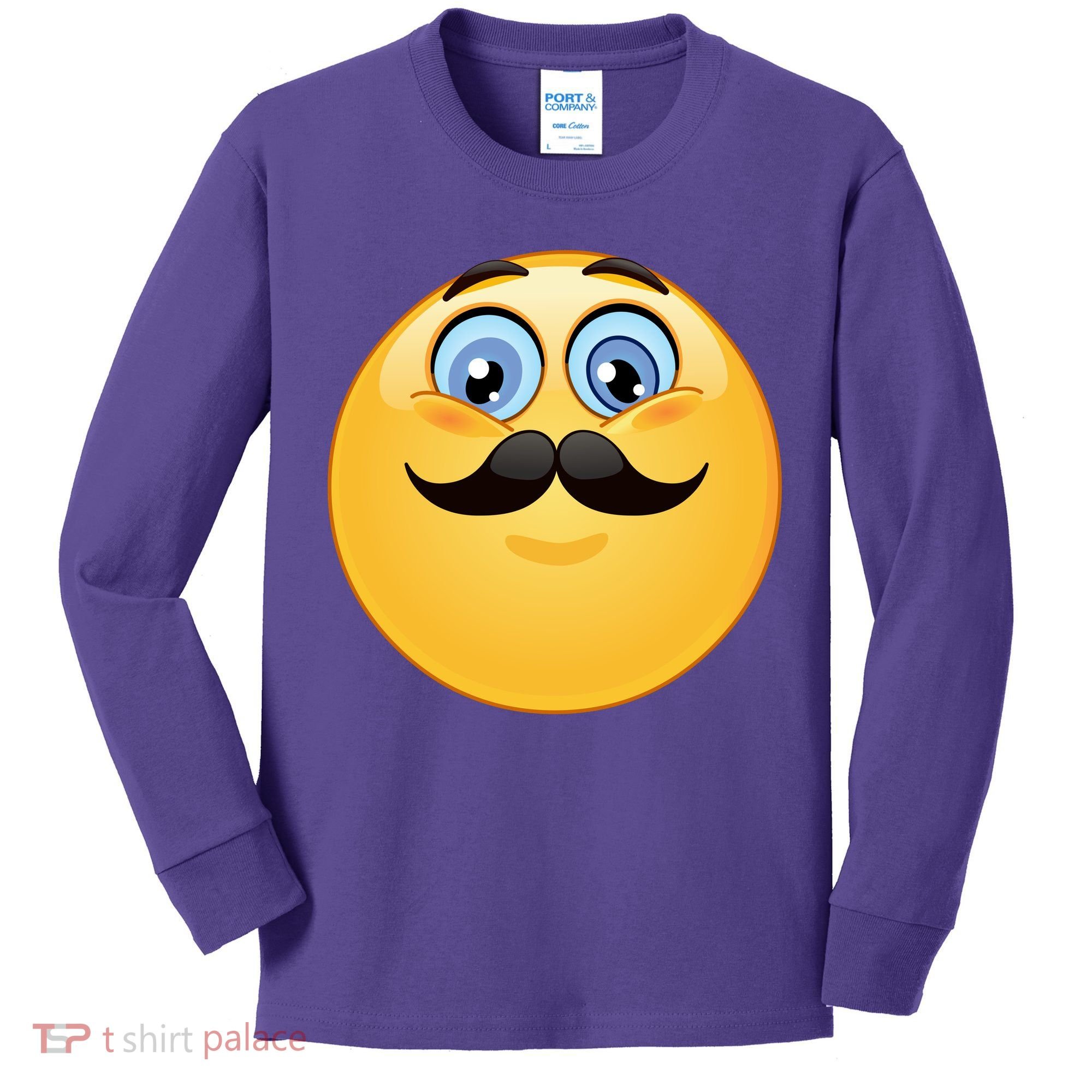 Mustache Emoji Smiley Face Kids Long Sleeve Shirt