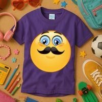 Mustache Emoji Smiley Face Kids T-Shirt thumb 3