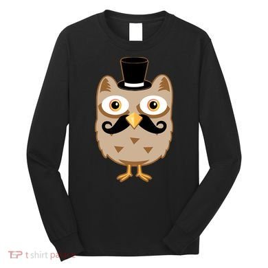 Mustache Owl With Hat Long Sleeve Shirt