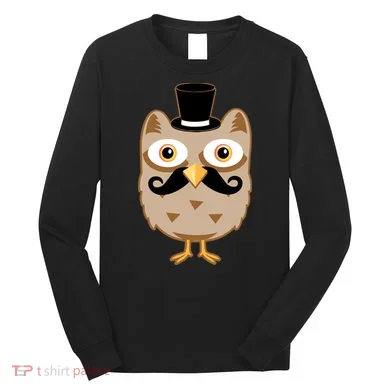 Mustache Owl With Hat Long Sleeve Shirt
