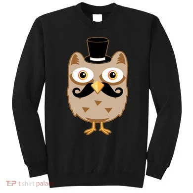 Mustache Owl With Hat Sweatshirt