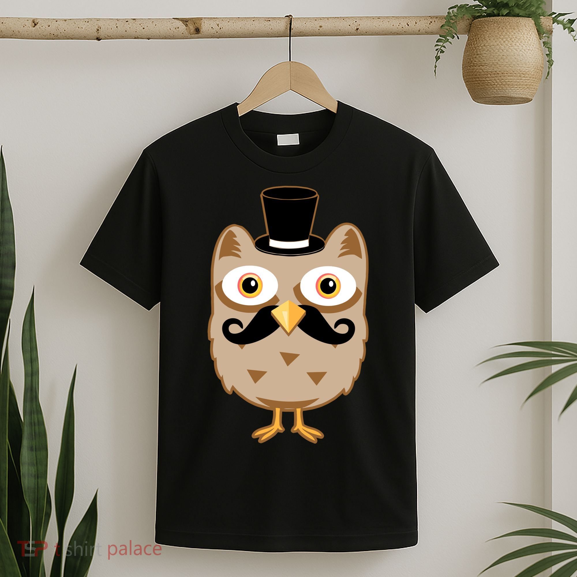 Mustache Owl With Hat T-Shirt