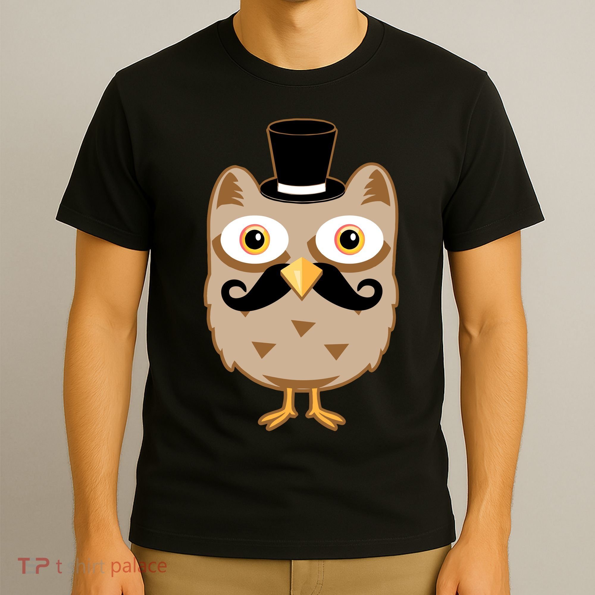 Mustache Owl With Hat T-Shirt