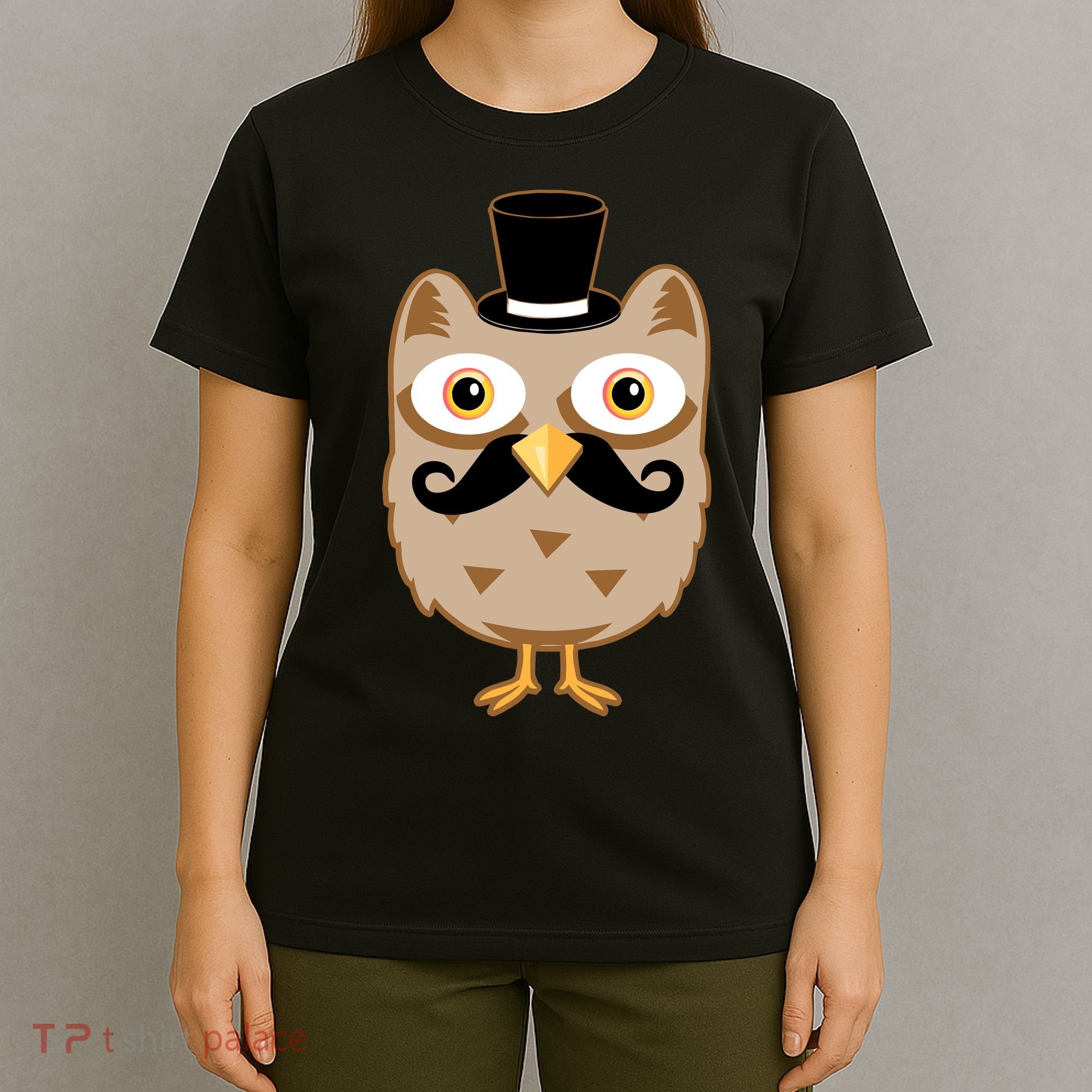 Mustache Owl With Hat T-Shirt