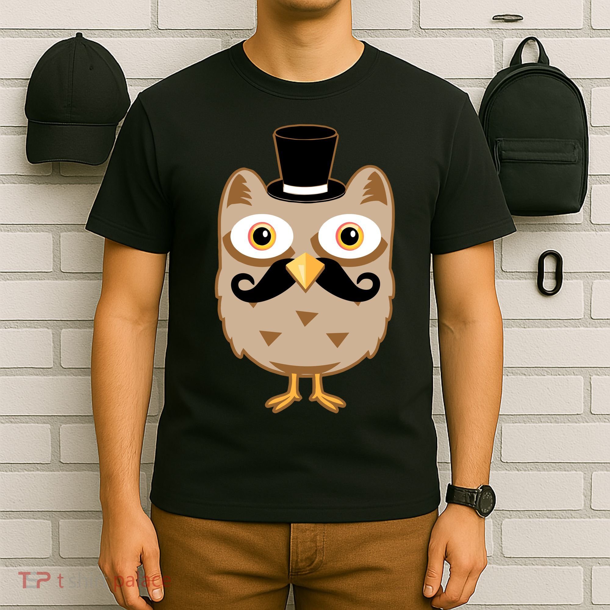 Mustache Owl With Hat T-Shirt