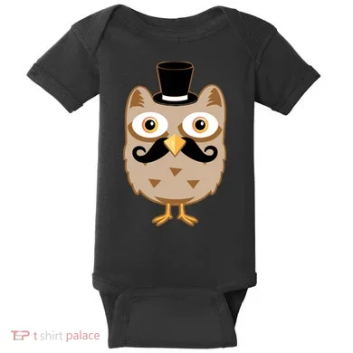 Mustache Owl With Hat Baby Bodysuit