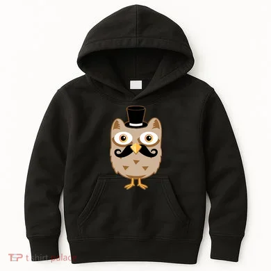 Mustache Owl With Hat Kids Hoodie