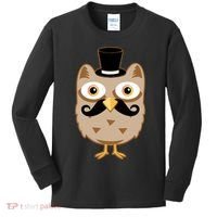 Mustache Owl With Hat Kids Long Sleeve Shirt thumb 0