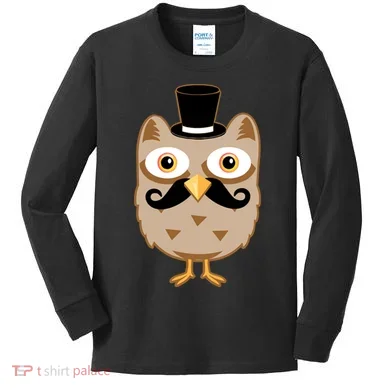 Mustache Owl With Hat Kids Long Sleeve Shirt