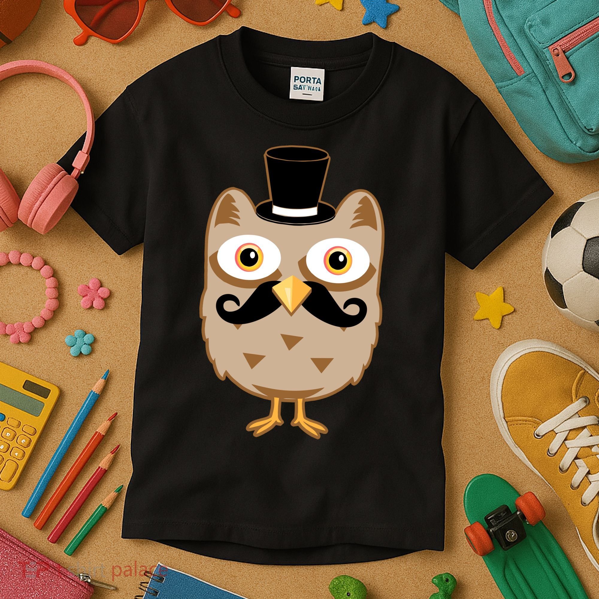 Mustache Owl With Hat Kids T-Shirt