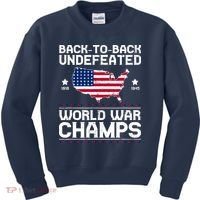 Men Undefeated Two Time World War Champs 4th Of July Patriotic Kids Sweatshirt thumb 0