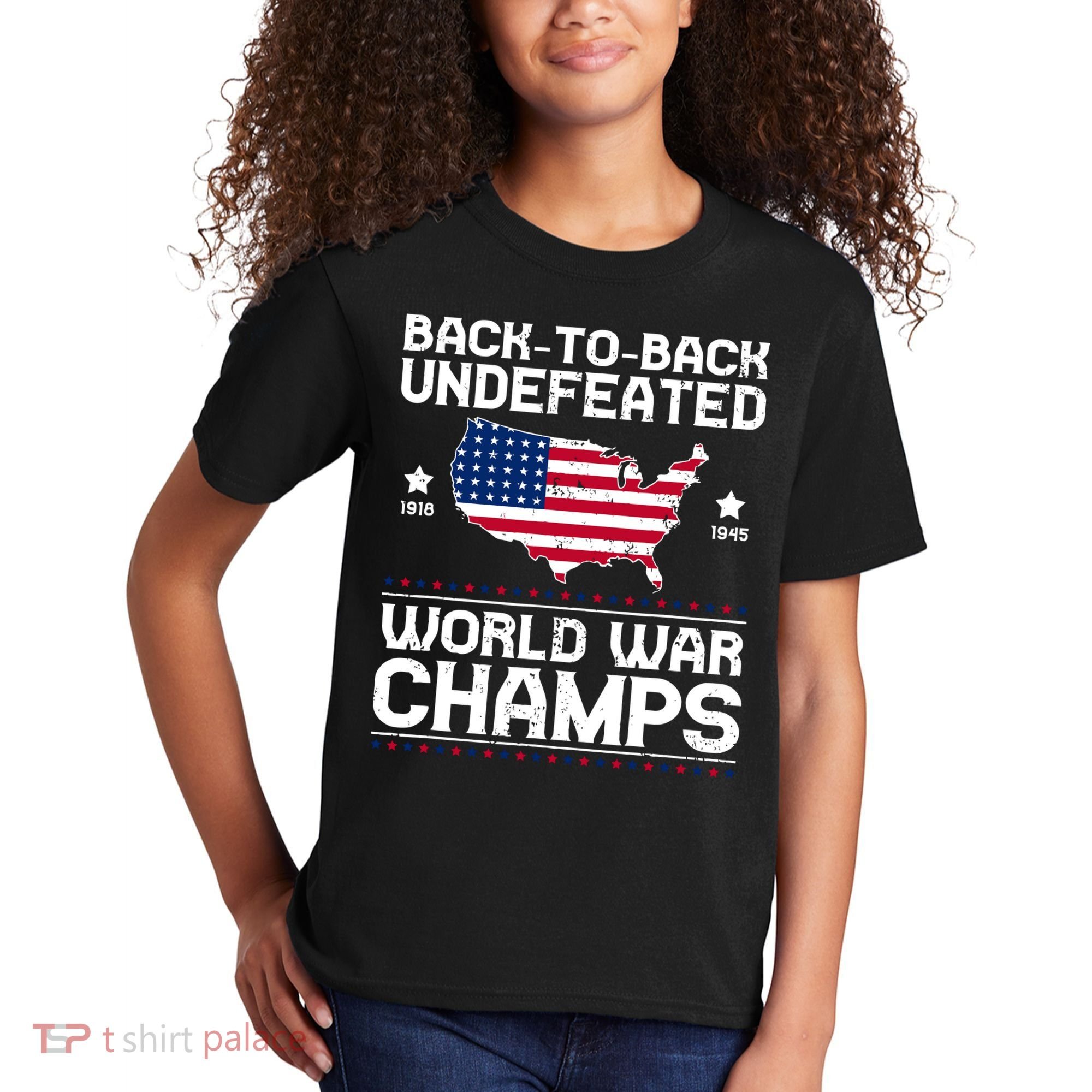 Men Undefeated Two Time World War Champs 4th Of July Patriotic Kids T-Shirt
