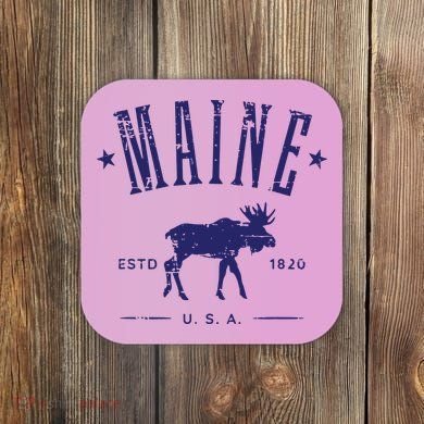 Maine Usa With Moose Distressed Design Souvenir Coaster