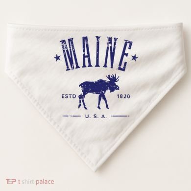 Maine Usa With Moose Distressed Design Souvenir USA-Made Doggie Bandana