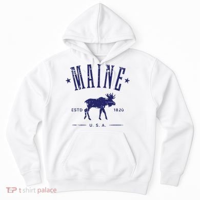 Maine Usa With Moose Distressed Design Souvenir Hoodie