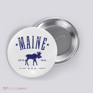 Maine Usa With Moose Distressed Design Souvenir Button
