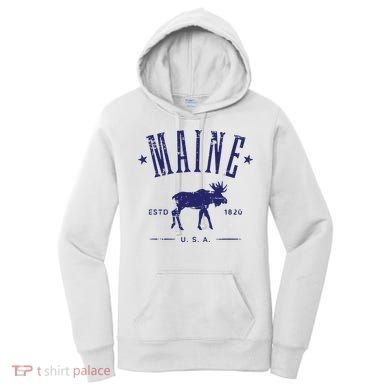 Maine Usa With Moose Distressed Design Souvenir Women's Hoodie