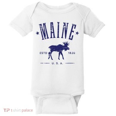 Maine Usa With Moose Distressed Design Souvenir Baby Bodysuit