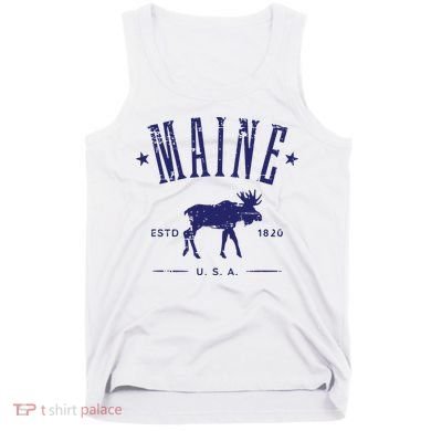 Maine Usa With Moose Distressed Design Souvenir Tank Top