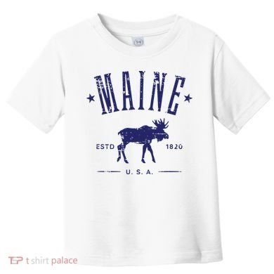 Maine Usa With Moose Distressed Design Souvenir Toddler T-Shirt