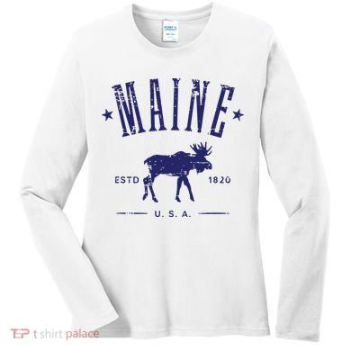 Maine Usa With Moose Distressed Design Souvenir Women's Long Sleeve Shirt