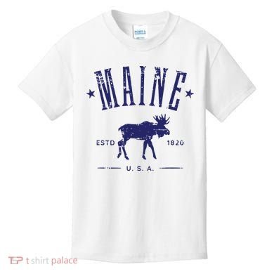 Maine Usa With Moose Distressed Design Souvenir Kids T-Shirt