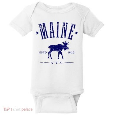 Maine Usa With Moose Distressed Design Souvenir Baby Bodysuit