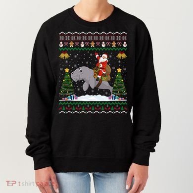 Manatee Ugly Xmas Gift Santa Riding Atee Christmas Cool Gift Women's Sweatshirt