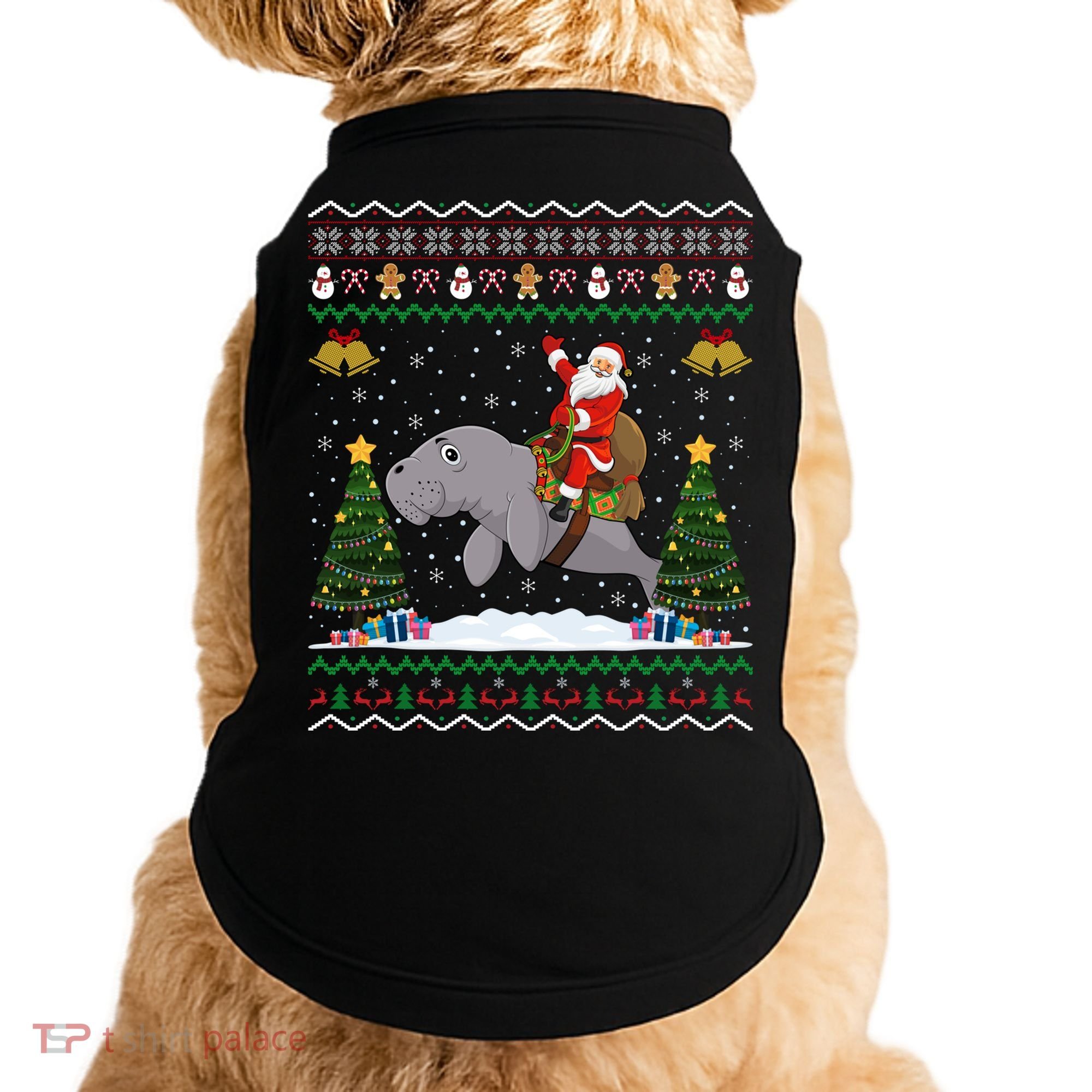 Manatee Ugly Xmas Gift Santa Riding Atee Christmas Cool Gift Doggie Tank