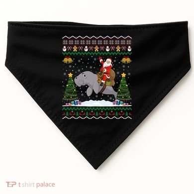 Manatee Ugly Xmas Gift Santa Riding Atee Christmas Cool Gift USA-Made Doggie Bandana