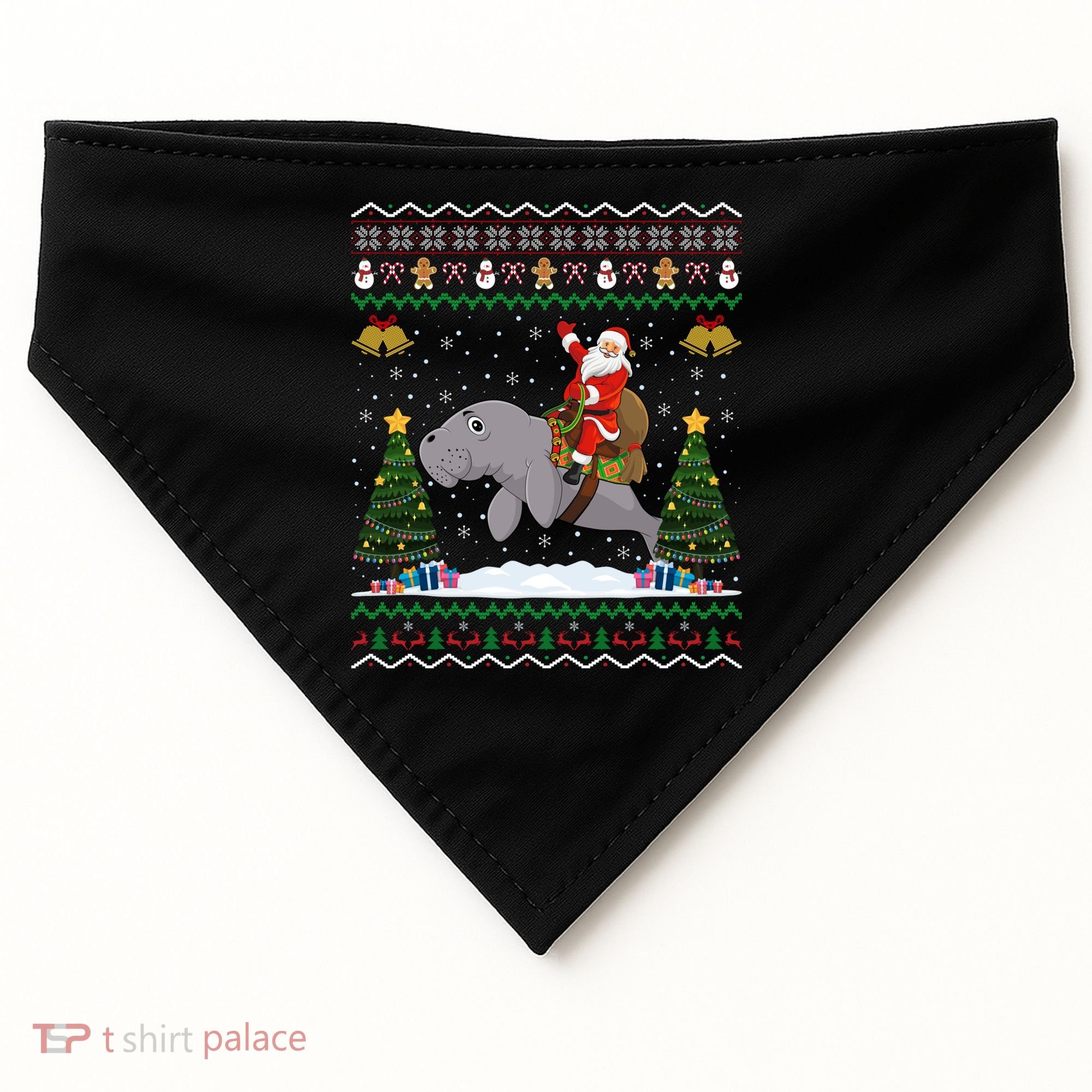 Manatee Ugly Xmas Gift Santa Riding Atee Christmas Cool Gift USA-Made Doggie Bandana