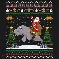 Manatee Ugly Xmas Gift Santa Riding Atee Christmas Cool Gift USA-Made Doggie Bandana thumb 2