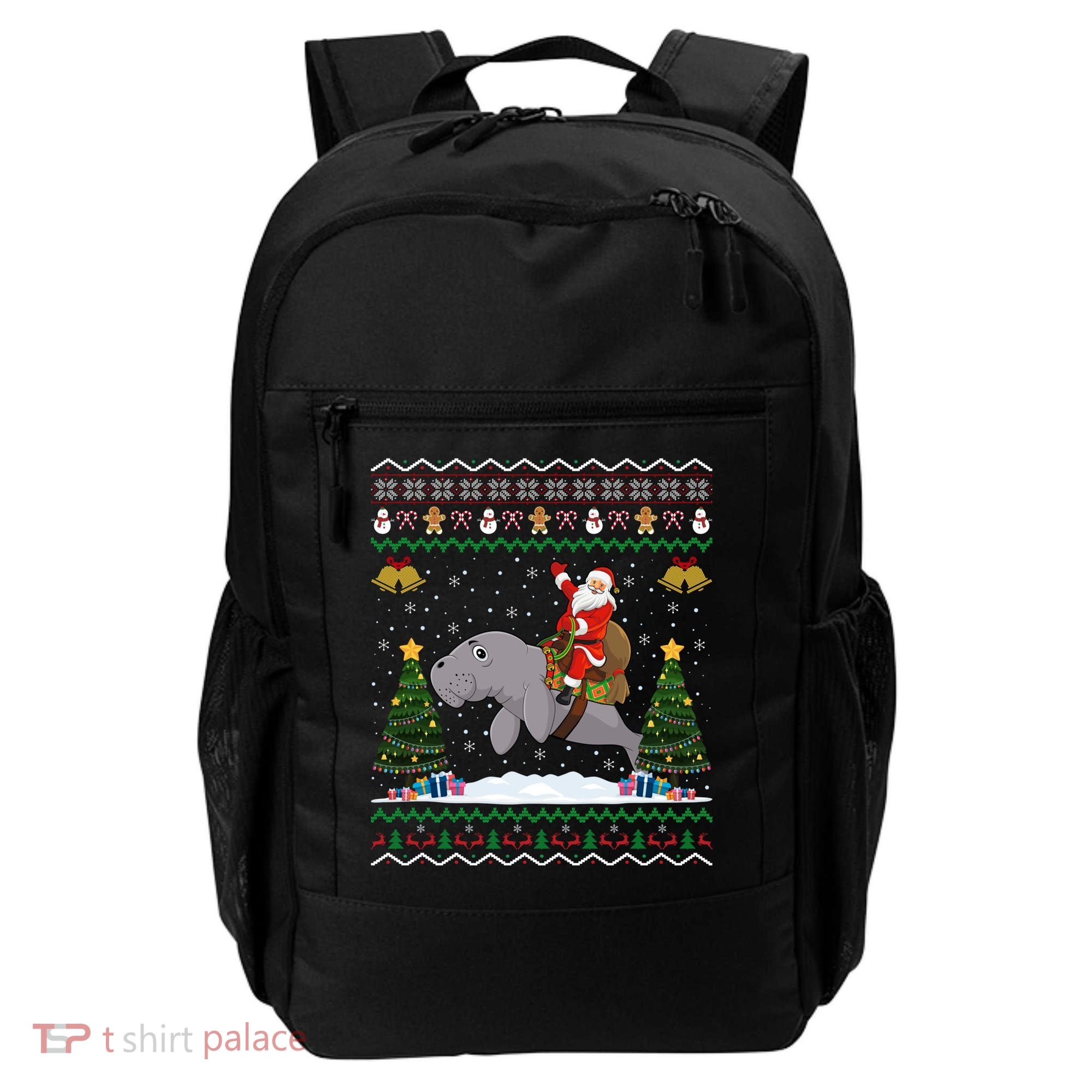Manatee Ugly Xmas Gift Santa Riding Atee Christmas Cool Gift Backpack