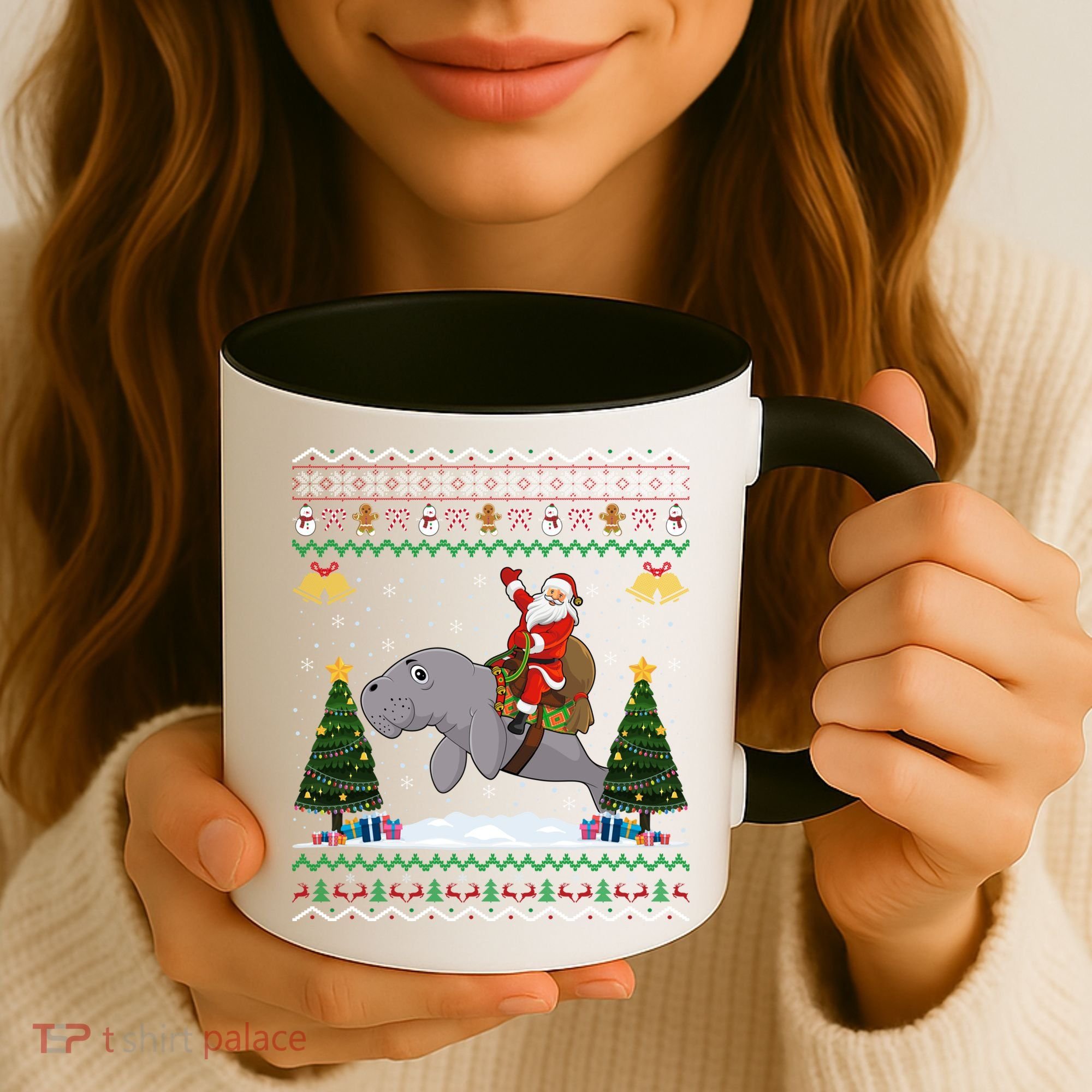 Manatee Ugly Xmas Gift Santa Riding Atee Christmas Cool Gift Coffee Mug