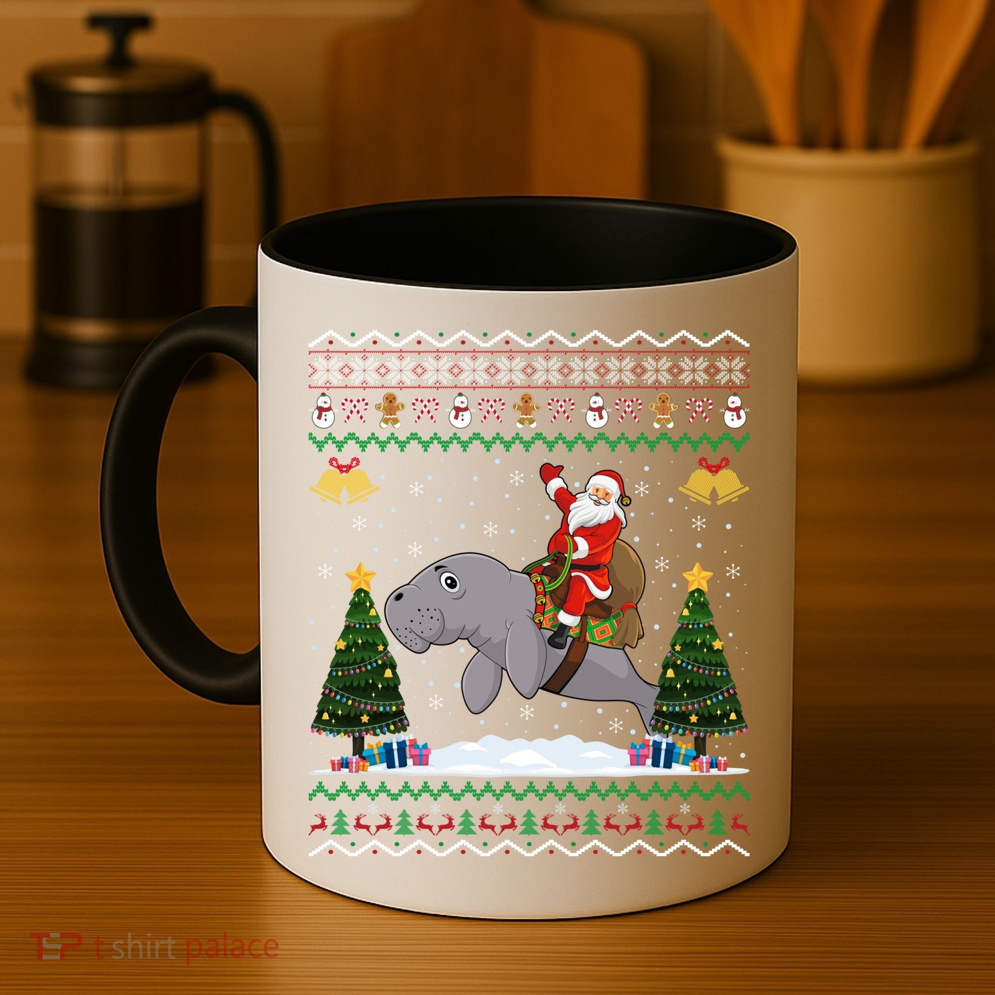 Manatee Ugly Xmas Gift Santa Riding Atee Christmas Cool Gift Coffee Mug