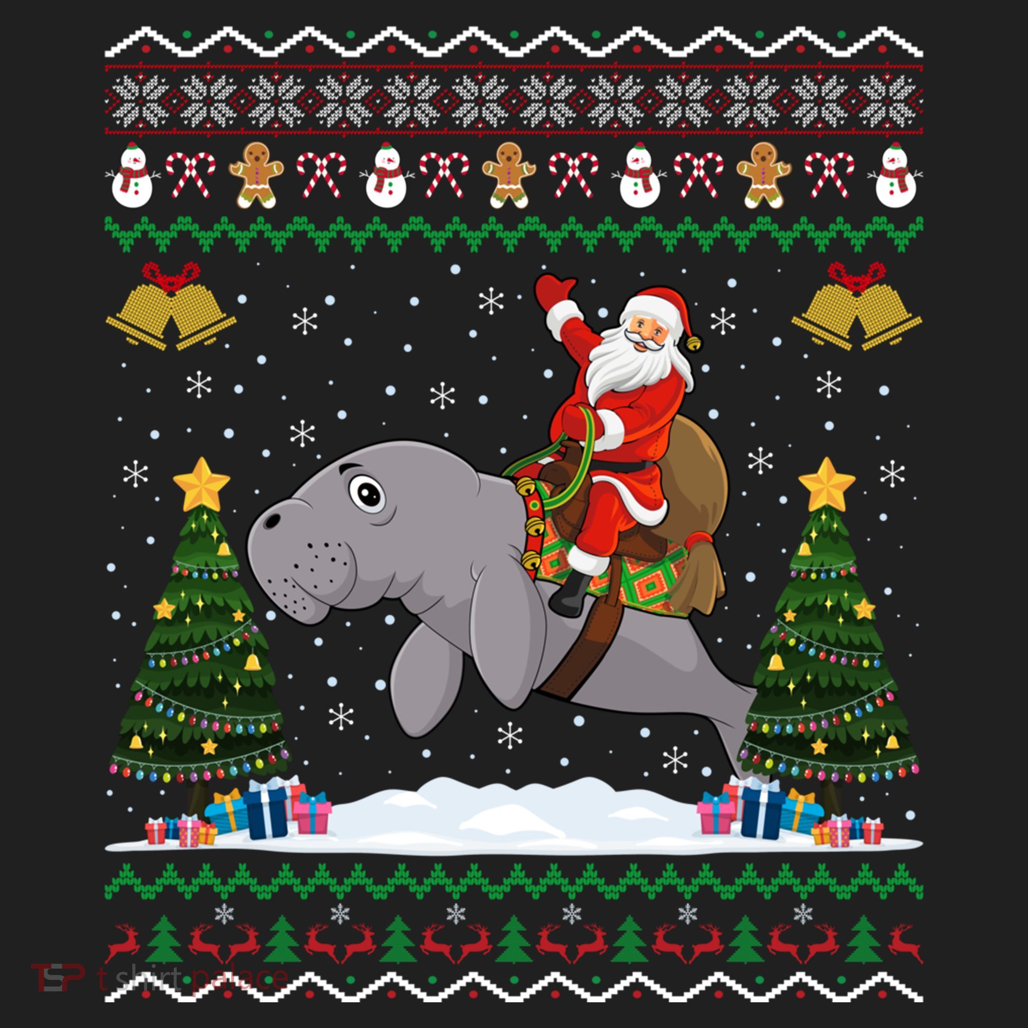 Manatee Ugly Xmas Gift Santa Riding Atee Christmas Cool Gift Beanie