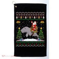 Manatee Ugly Xmas Gift Santa Riding Atee Christmas Cool Gift Golf Towel thumb 0