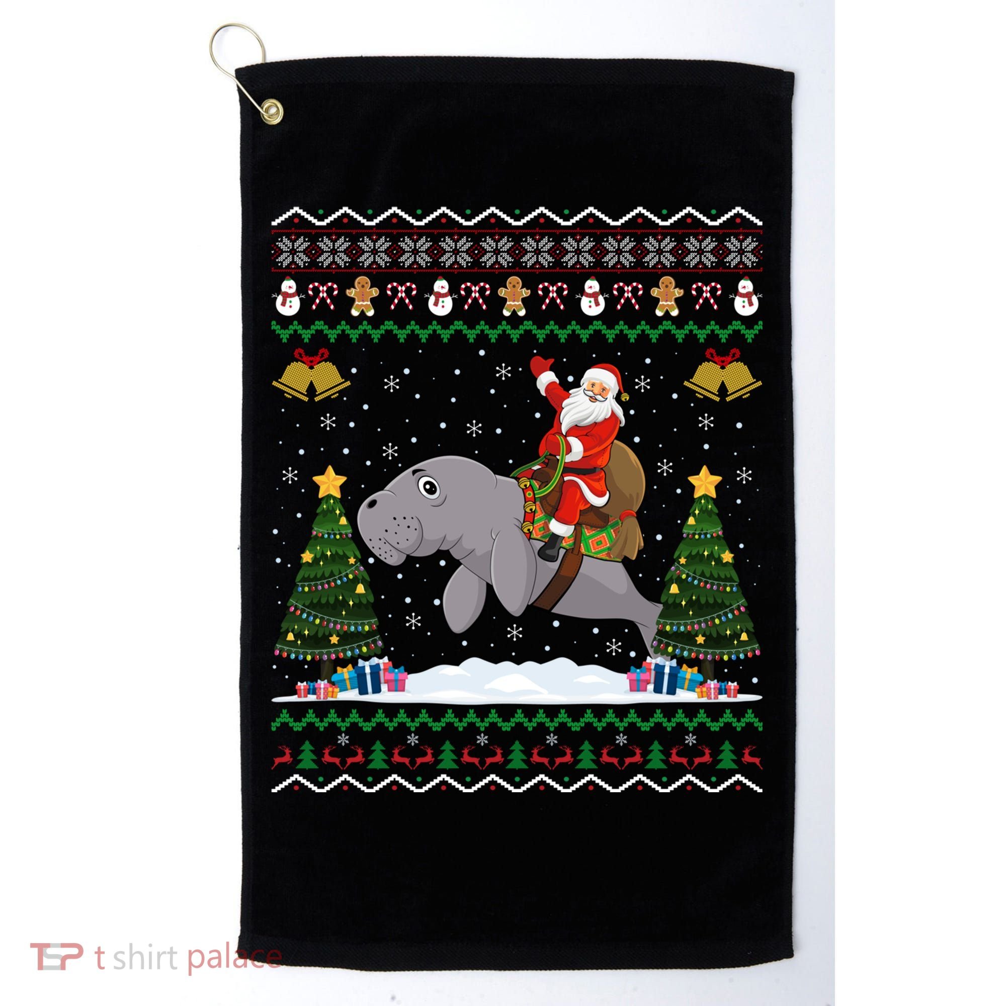 Manatee Ugly Xmas Gift Santa Riding Atee Christmas Cool Gift Golf Towel