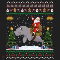 Manatee Ugly Xmas Gift Santa Riding Atee Christmas Cool Gift Golf Towel thumb 3