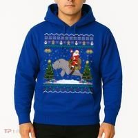Manatee Ugly Xmas Gift Santa Riding Atee Christmas Cool Gift Hoodie thumb 2