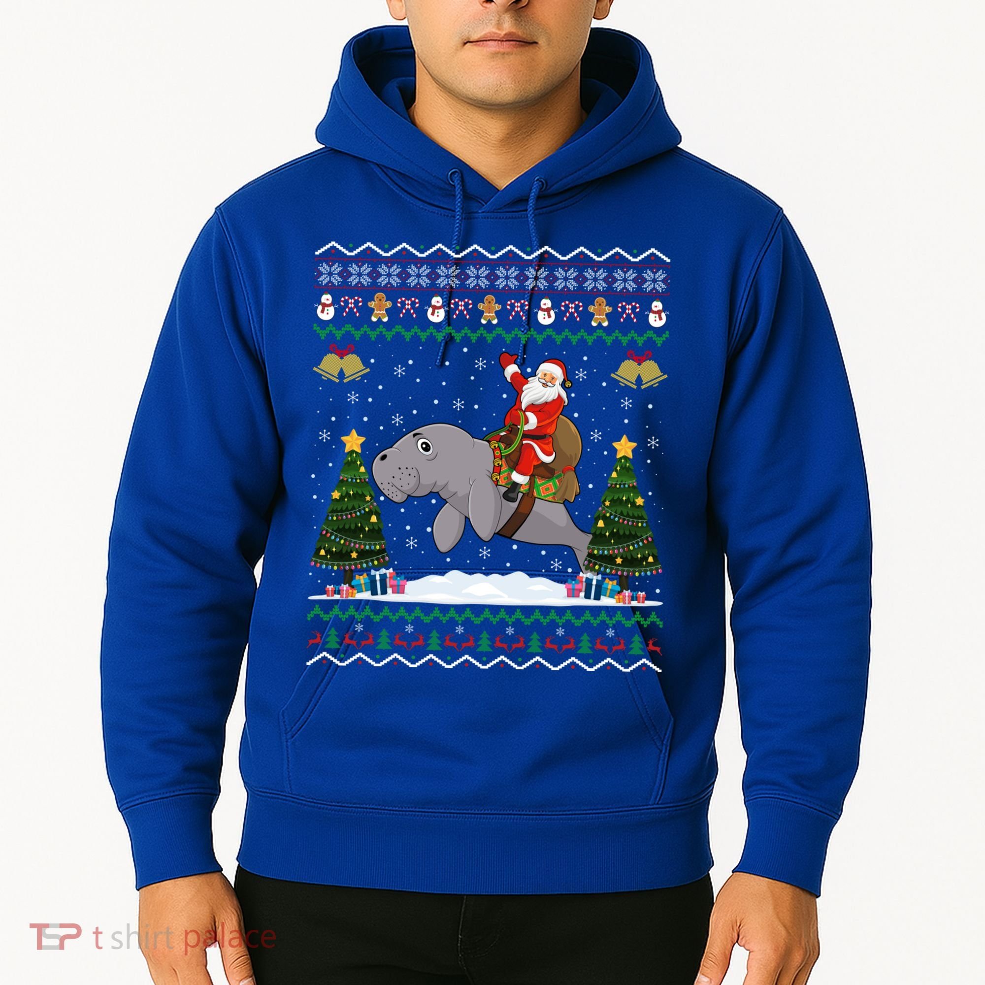 Manatee Ugly Xmas Gift Santa Riding Atee Christmas Cool Gift Hoodie