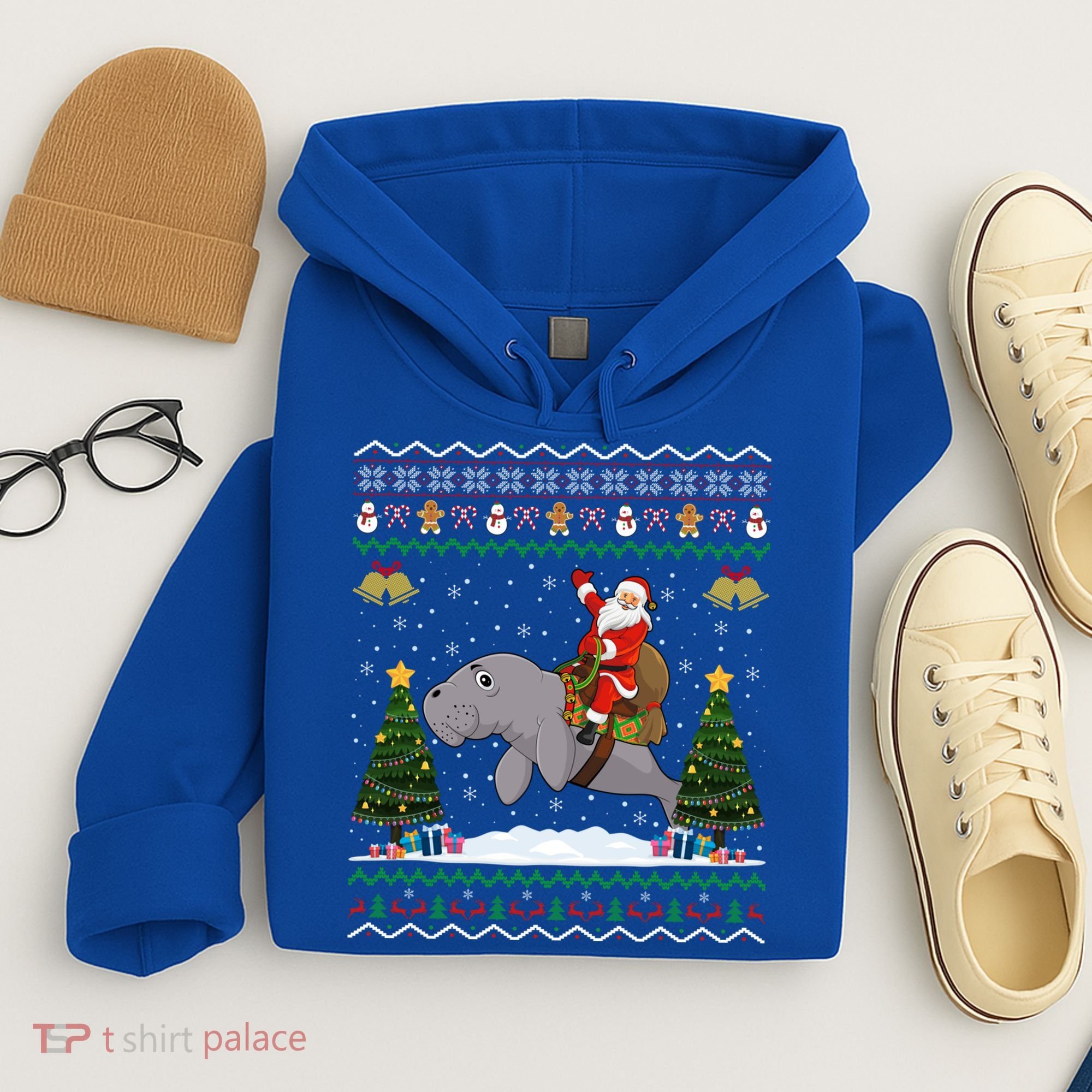 Manatee Ugly Xmas Gift Santa Riding Atee Christmas Cool Gift Hoodie