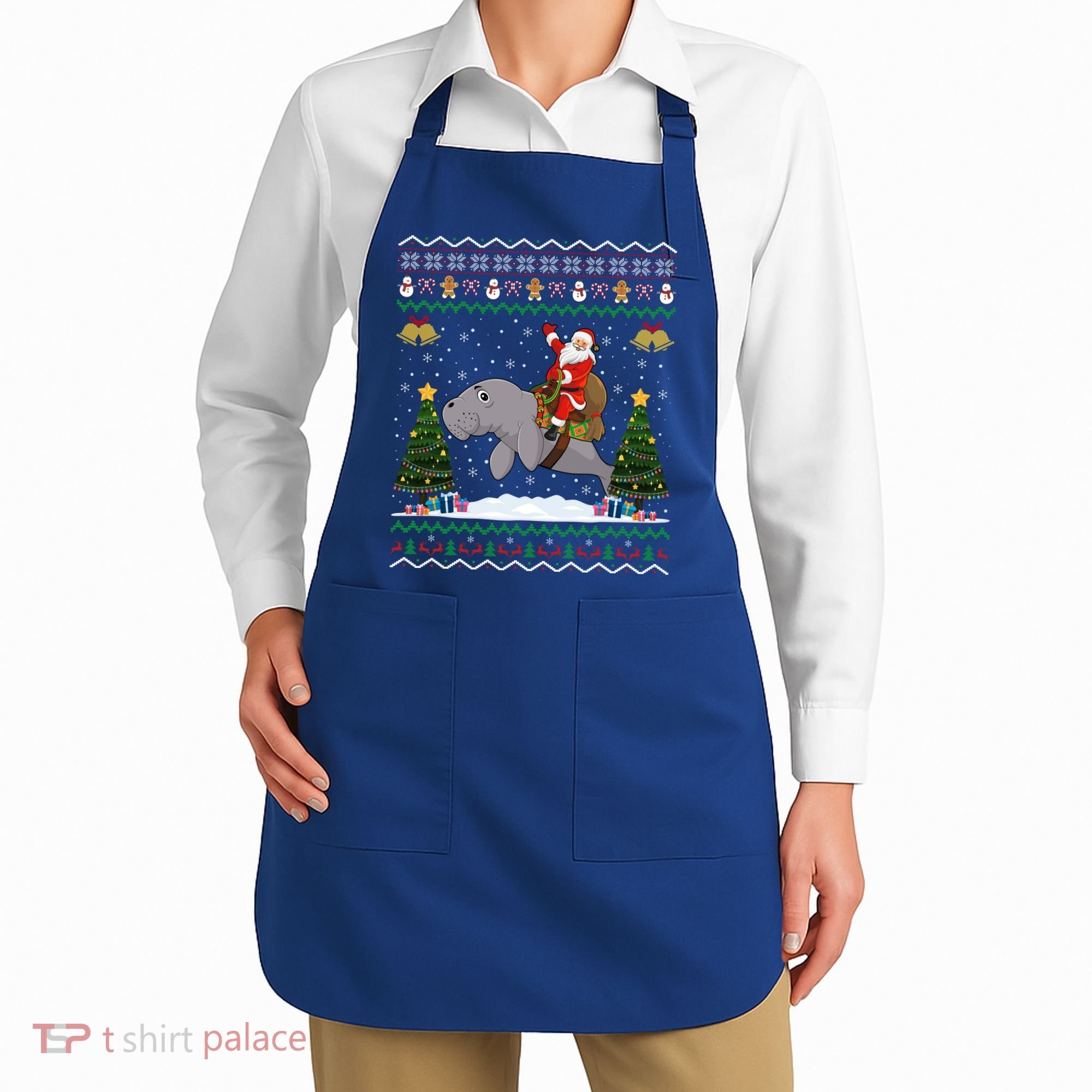 Manatee Ugly Xmas Gift Santa Riding Atee Christmas Cool Gift Apron