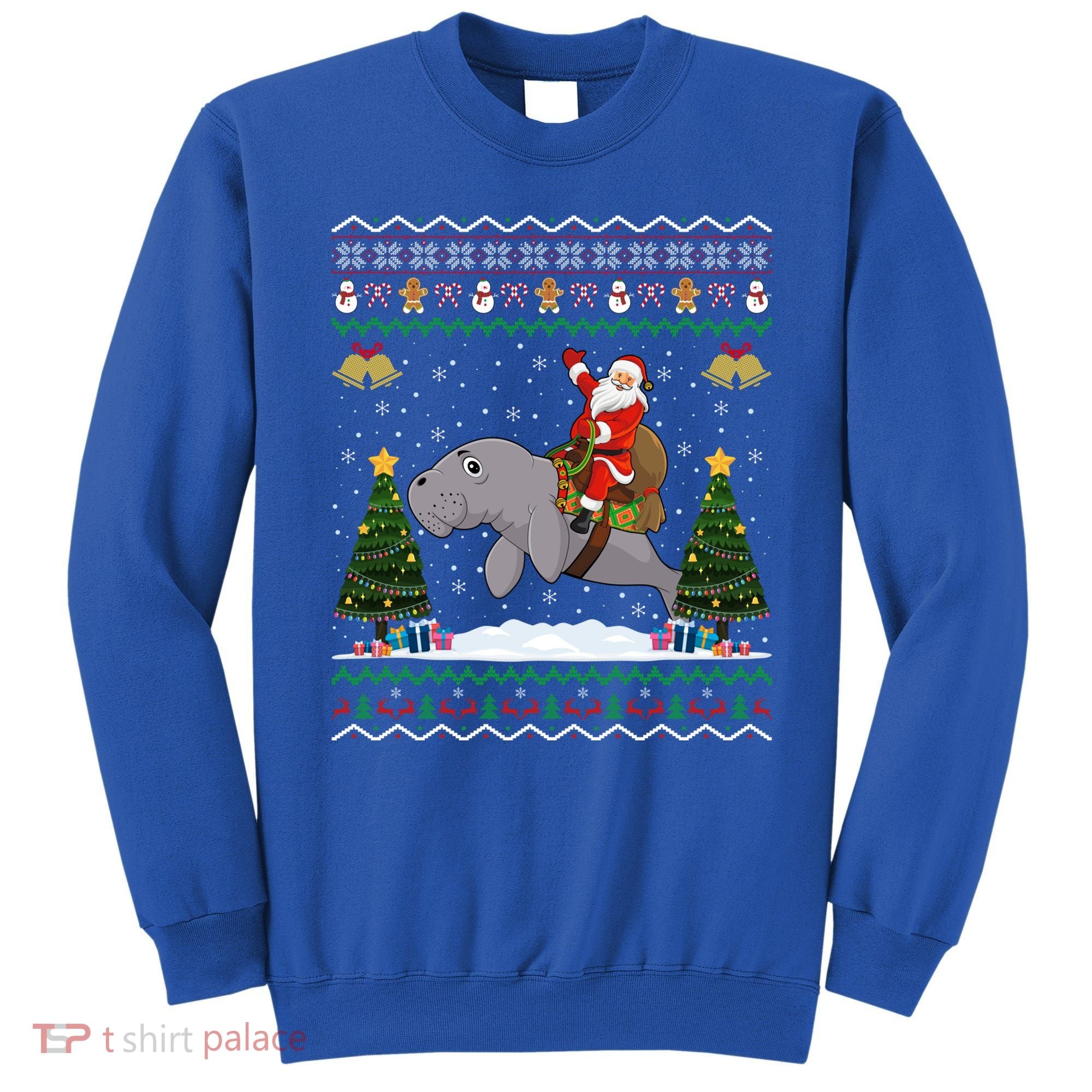 Manatee Ugly Xmas Gift Santa Riding Atee Christmas Cool Gift Sweatshirt