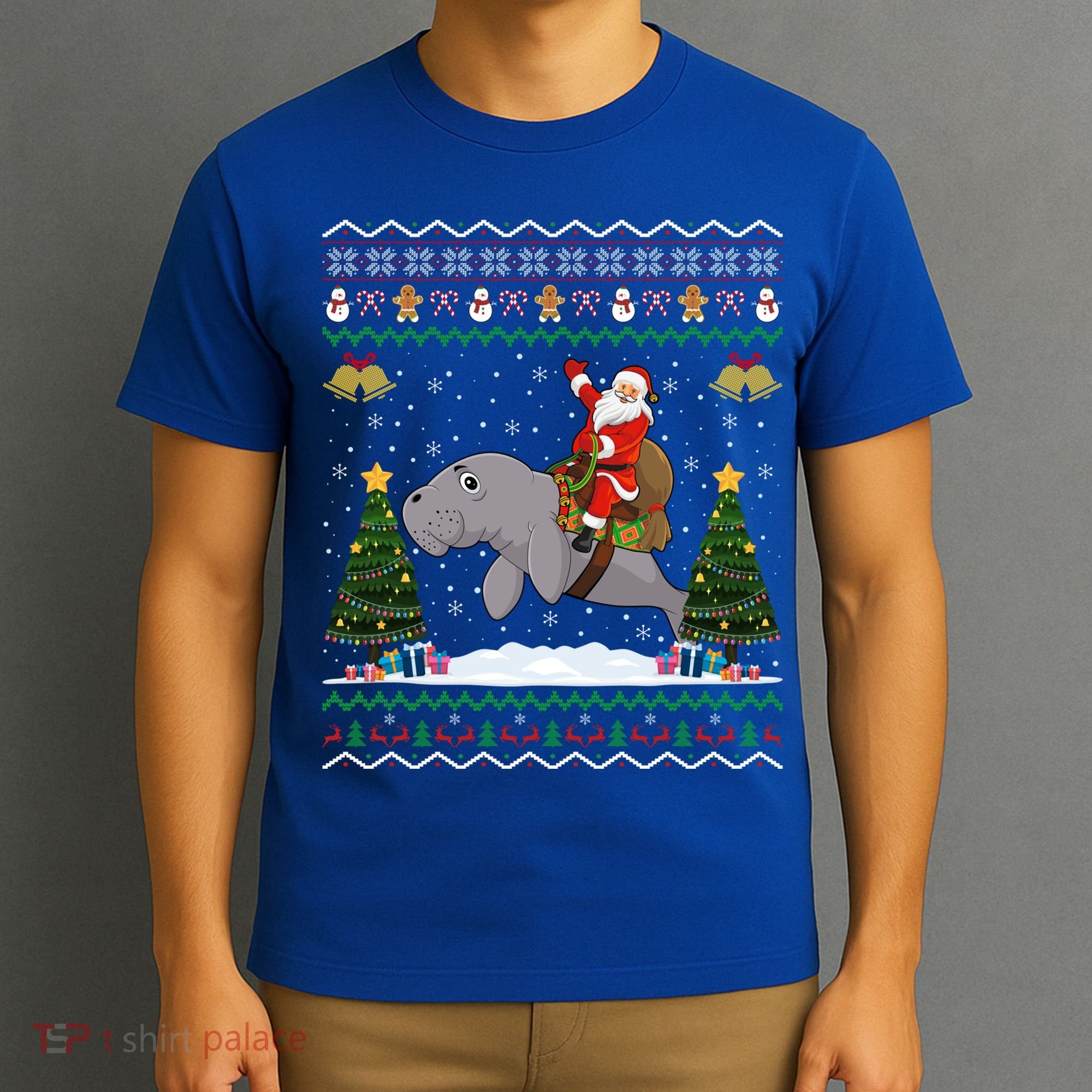 Manatee Ugly Xmas Gift Santa Riding Atee Christmas Cool Gift T-Shirt