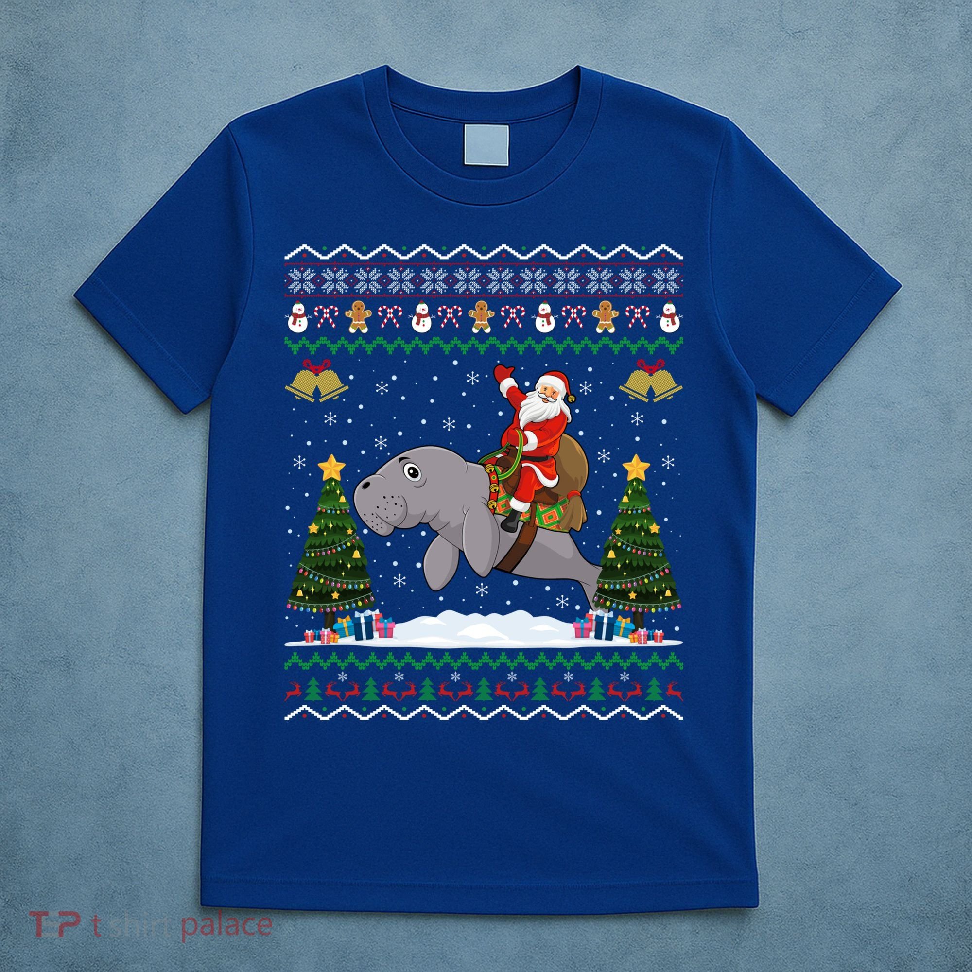 Manatee Ugly Xmas Gift Santa Riding Atee Christmas Cool Gift T-Shirt