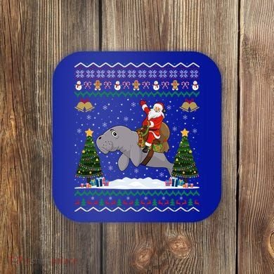 Manatee Ugly Xmas Gift Santa Riding Atee Christmas Cool Gift Coaster