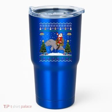 Manatee Ugly Xmas Gift Santa Riding Atee Christmas Cool Gift Tumbler