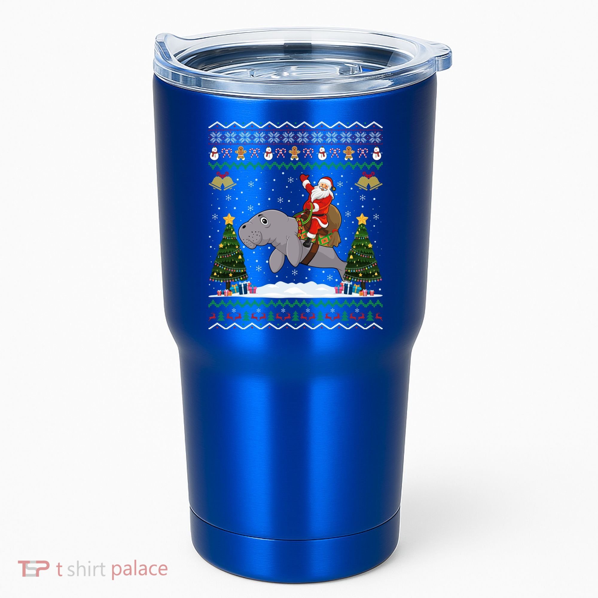 Manatee Ugly Xmas Gift Santa Riding Atee Christmas Cool Gift Tumbler
